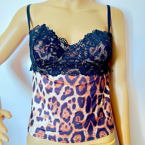 New Windsor Sultry Leopard Print Lace Bust Strappy Back Top - Picture 7 of 9